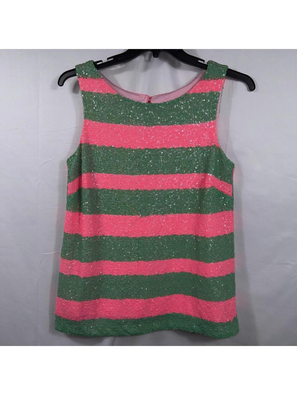 Lilly Pulitzer Sequin Stripe Sleeveless Top Women’s Medium Pink Green